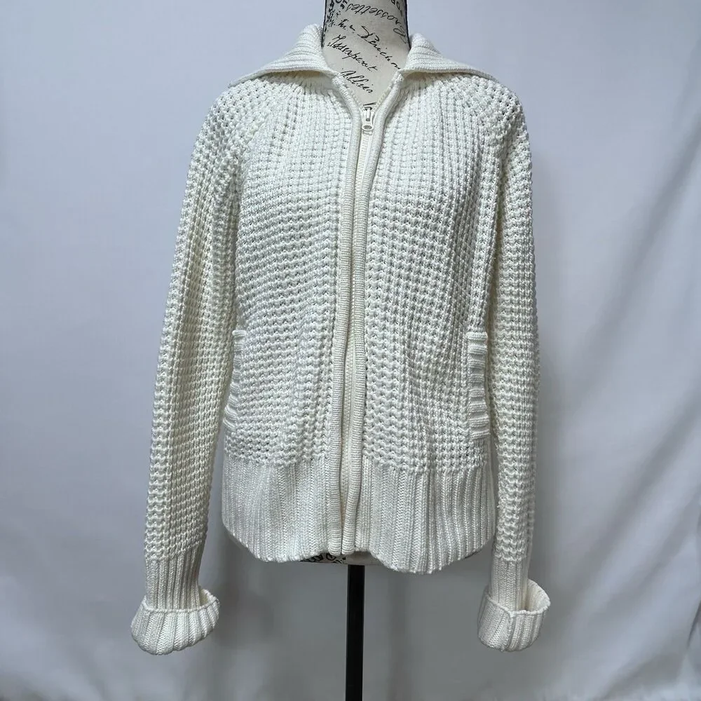 Route 66 Chunky Knit Shawl Collar Full Zip Ivory Cardigan With Pockets Women’s L - Picture 4 of 16